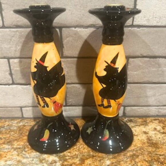 NWT 2 Vintage Susan Winget Halloween Witch Candle Holders Candlestick Holder - Picture 5 of 12